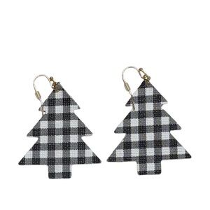 BUFFALO PLAID Black And White Tree Earrings